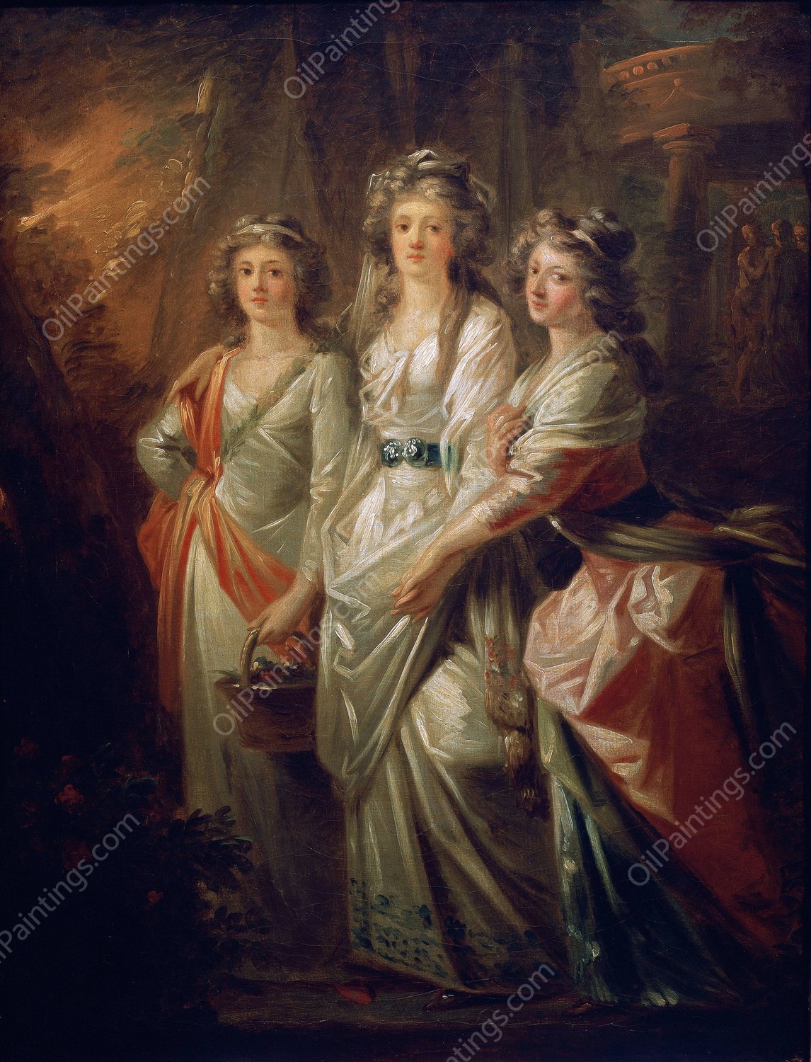 The countesses Elisabeth, Christiane and Marie Karoline von Thun  by Heinrich Friedrich Fuger - Hand-Painted Oil Painting Reproduction