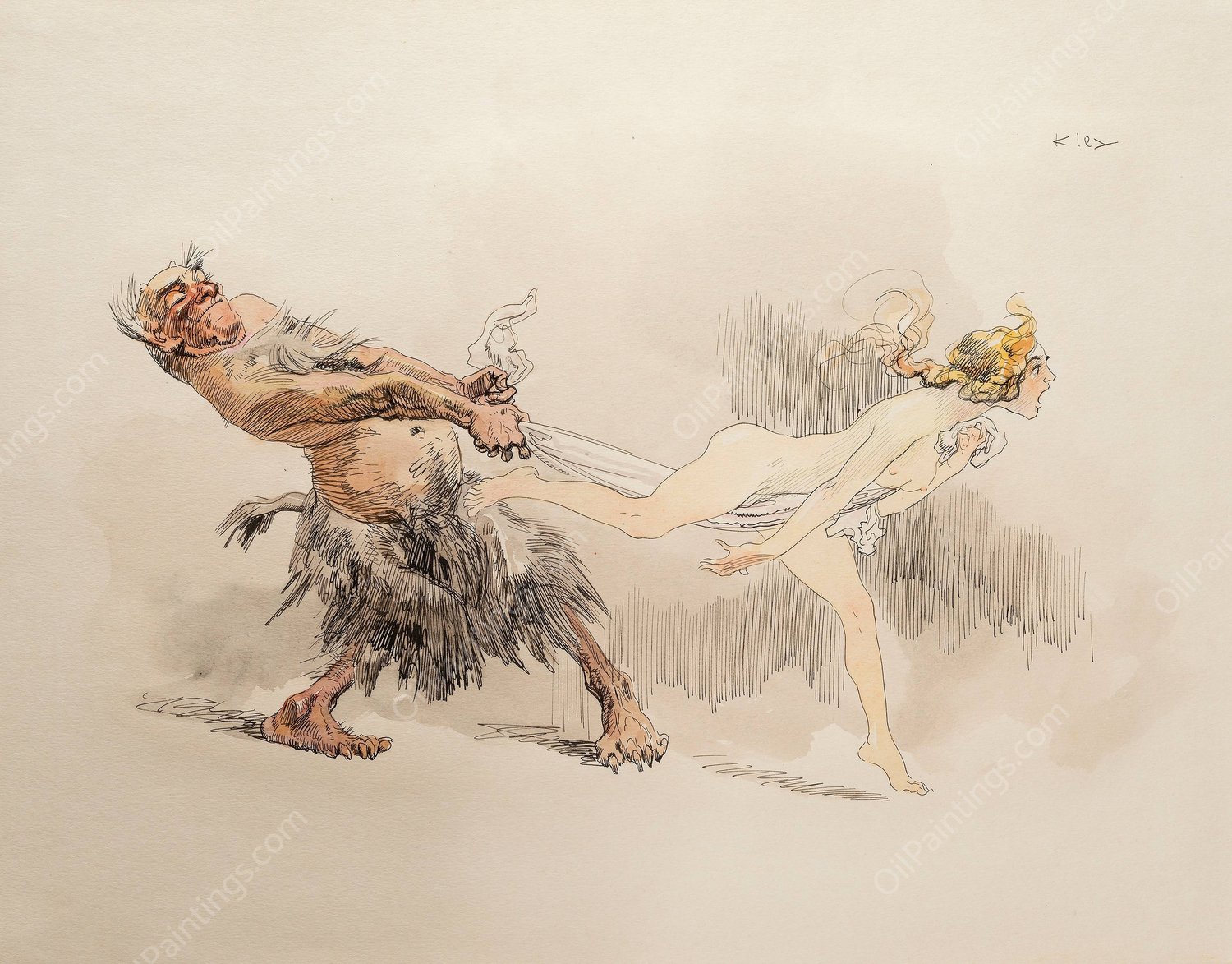 Gefangen  by Heinrich Kley - Hand-Painted Oil Painting Reproduction