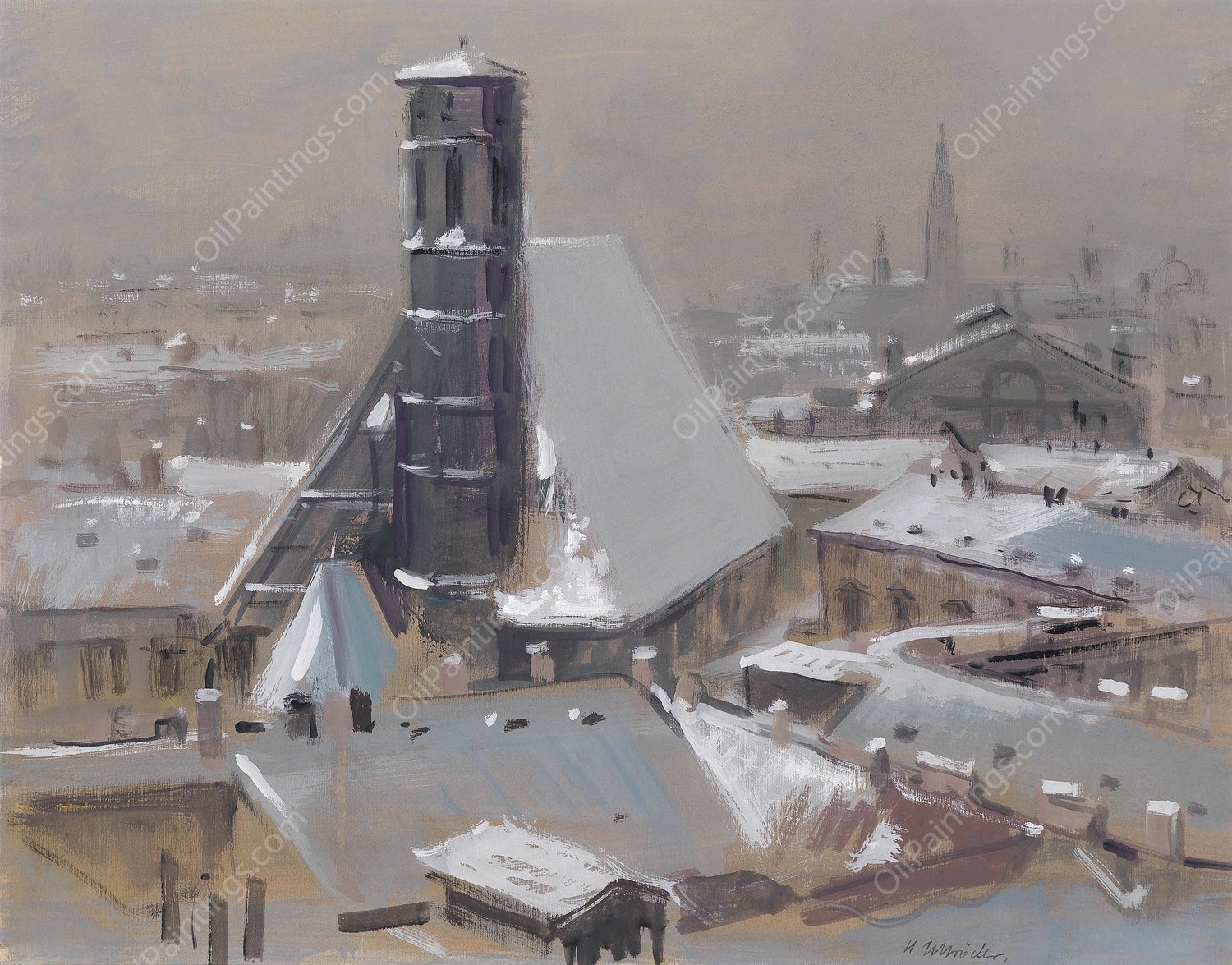 Blick uber Wiener Dacher und Minoritenkirche by Heinrich Schroder - Hand-Painted Oil Painting Reproduction