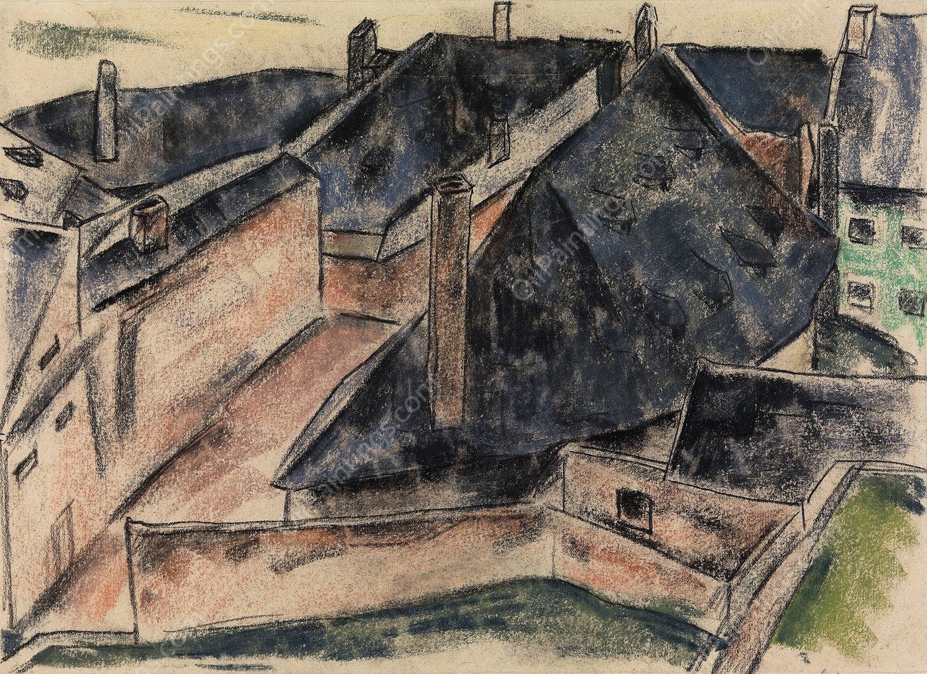 Rooftops  by Heinrich Schroder - Hand-Painted Oil Painting Reproduction