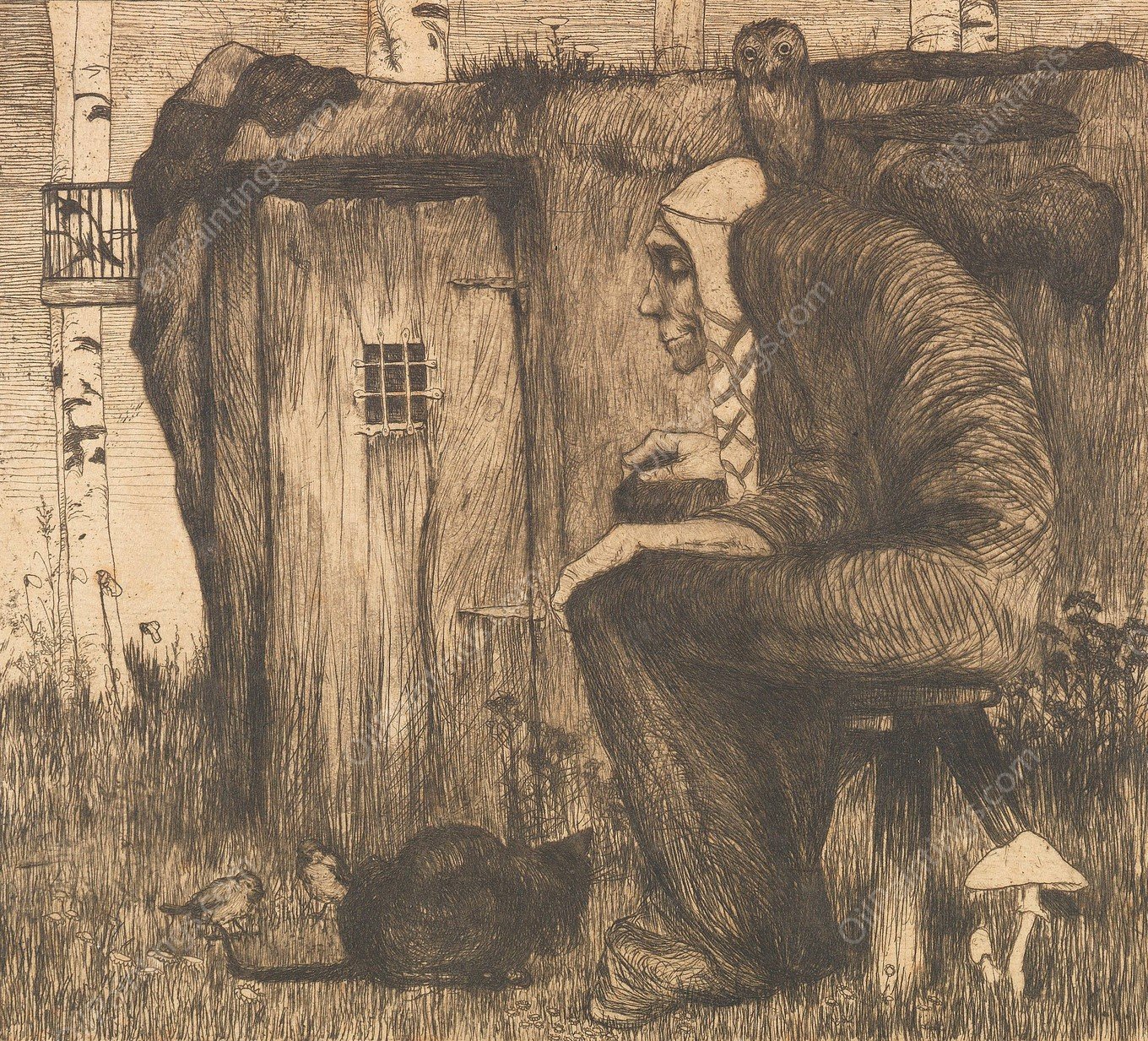 Die Hexe mit Eule  by Heinrich Vogeler - Hand-Painted Oil Painting Reproduction