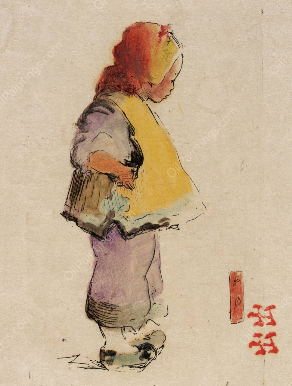 A Native Daughter  by Helen Hyde - Hand-Painted Oil Painting Reproduction