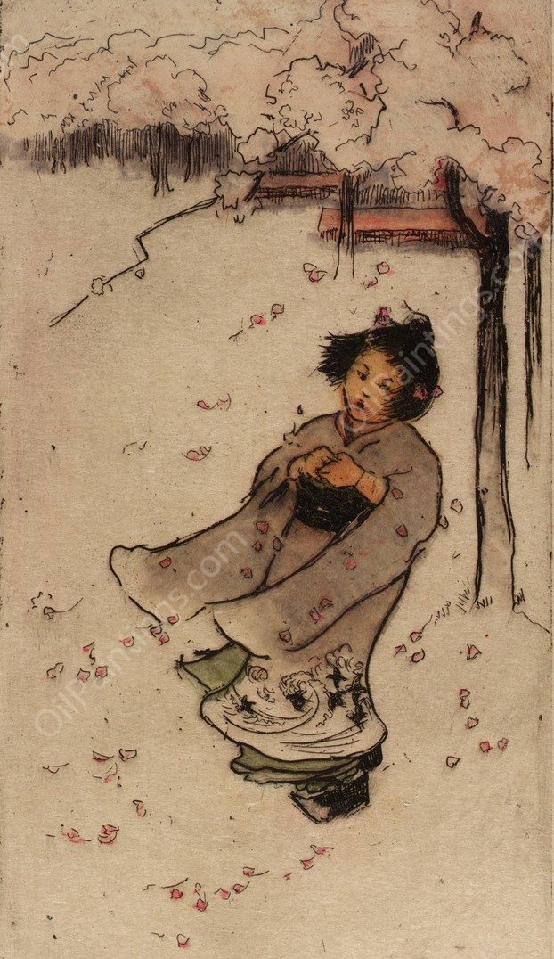 Cherry Snow  by Helen Hyde - Hand-Painted Oil Painting Reproduction