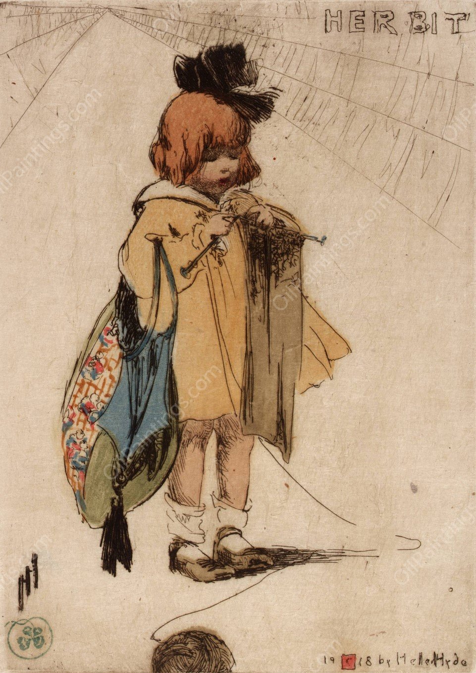 Her Bit  by Helen Hyde - Hand-Painted Oil Painting Reproduction