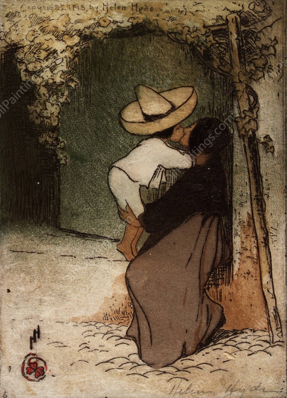 In Mexico  by Helen Hyde - Hand-Painted Oil Painting Reproduction