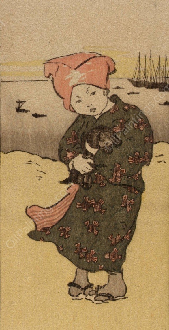 On the Bund at Tokyo  by Helen Hyde - Hand-Painted Oil Painting Reproduction