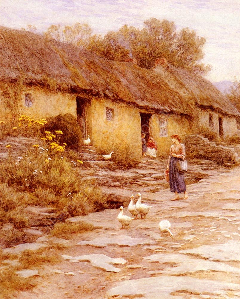 Irish Cottage by Helen Mary Elizabeth Allingham R.W.S - Hand-Painted Oil Painting Reproduction
