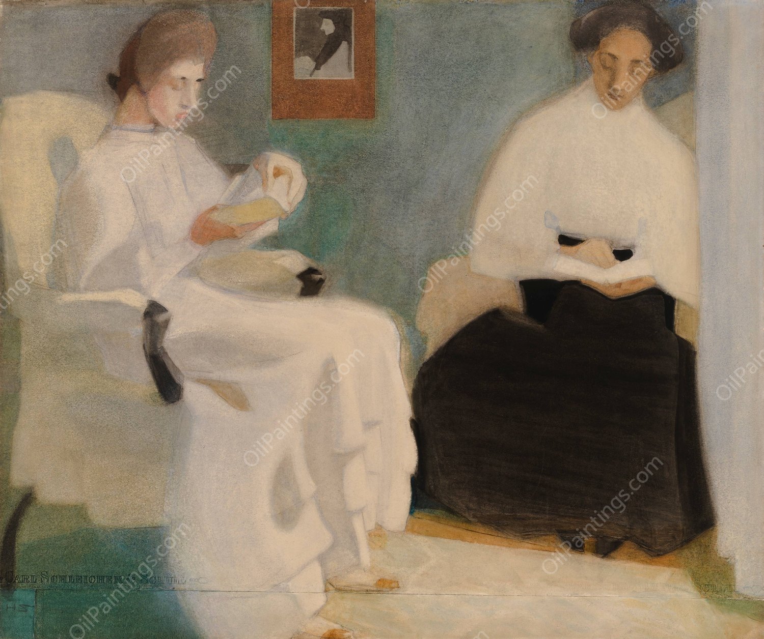 Girls Reading  by Helene Schjerfbeck - Hand-Painted Oil Painting Reproduction