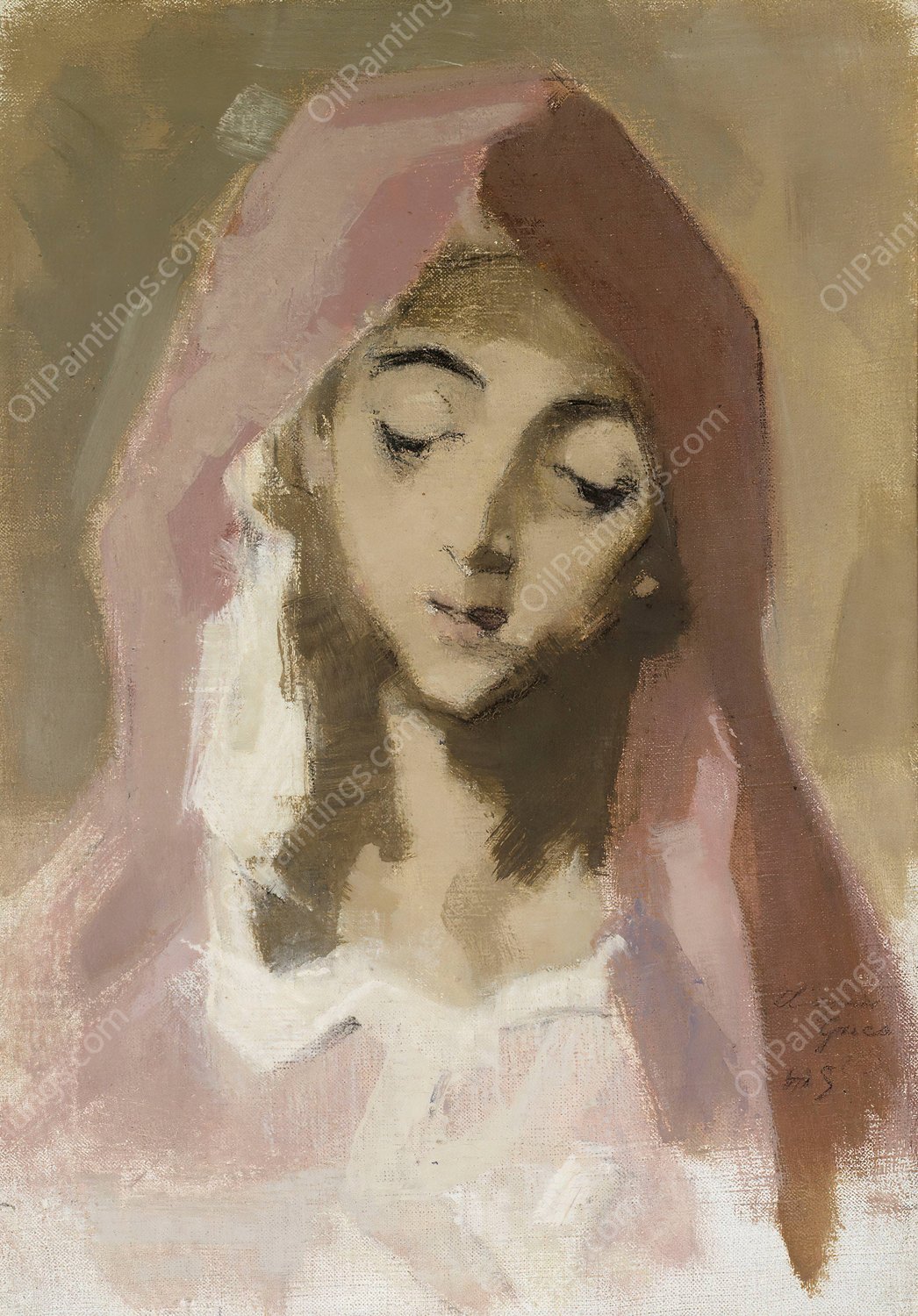 Madonna de la Charite, after El Greco  by Helene Schjerfbeck - Hand-Painted Oil Painting Reproduction
