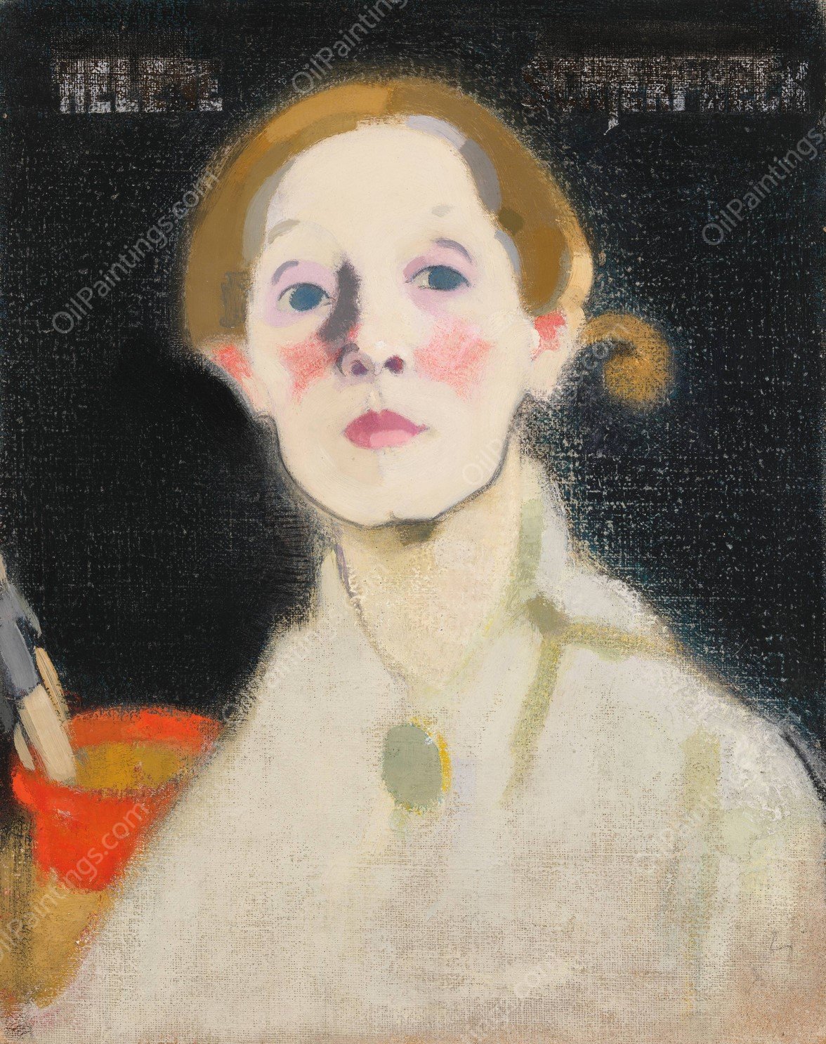 Self-Portrait, Black Background  by Helene Schjerfbeck - Hand-Painted Oil Painting Reproduction