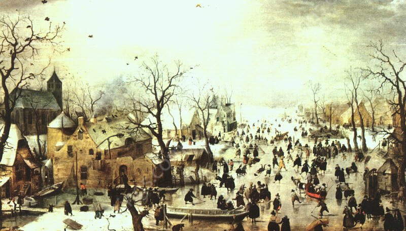 A Scene on the Ice near a Town by Hendrick Avercamp - Hand-Painted Oil Painting Reproduction