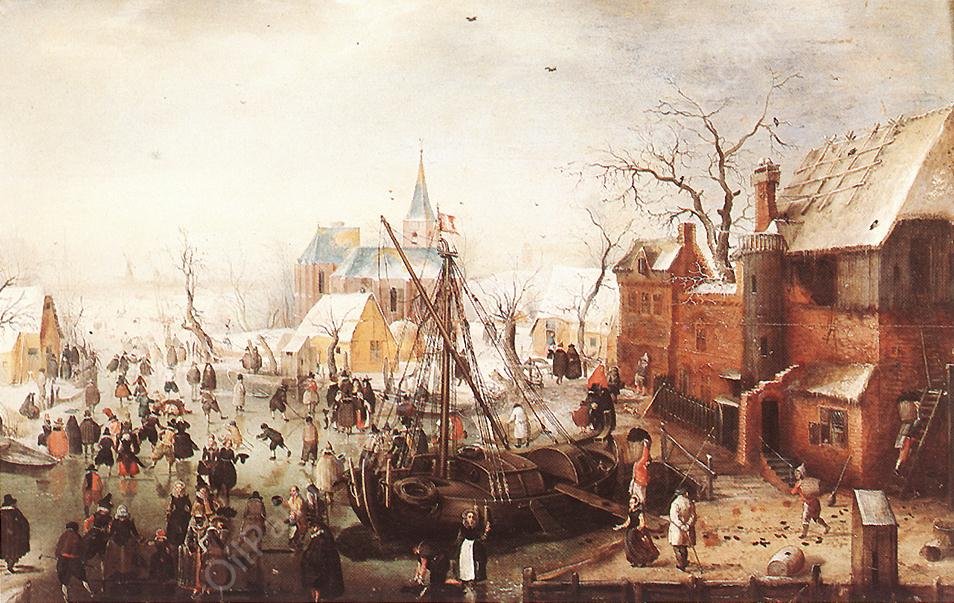 Winter Scene at Yselmuiden by Hendrick Avercamp - Hand-Painted Oil Painting Reproduction