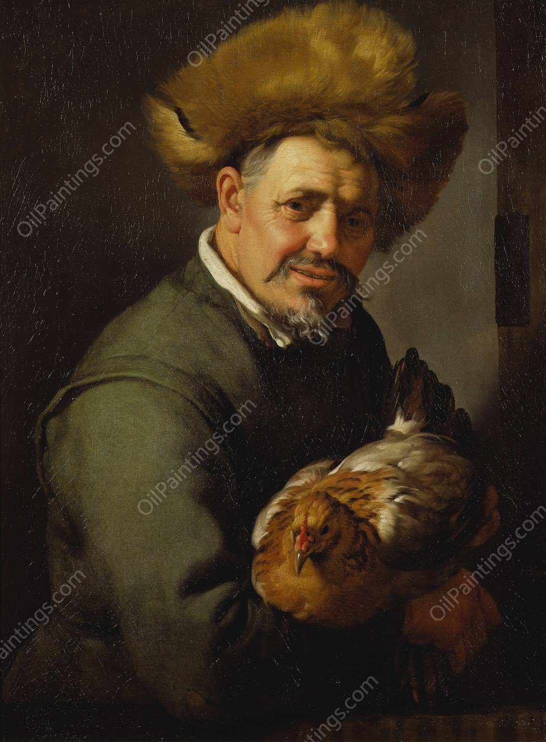 Old Man with a Hen  by Hendrick Bloemaert - Hand-Painted Oil Painting Reproduction