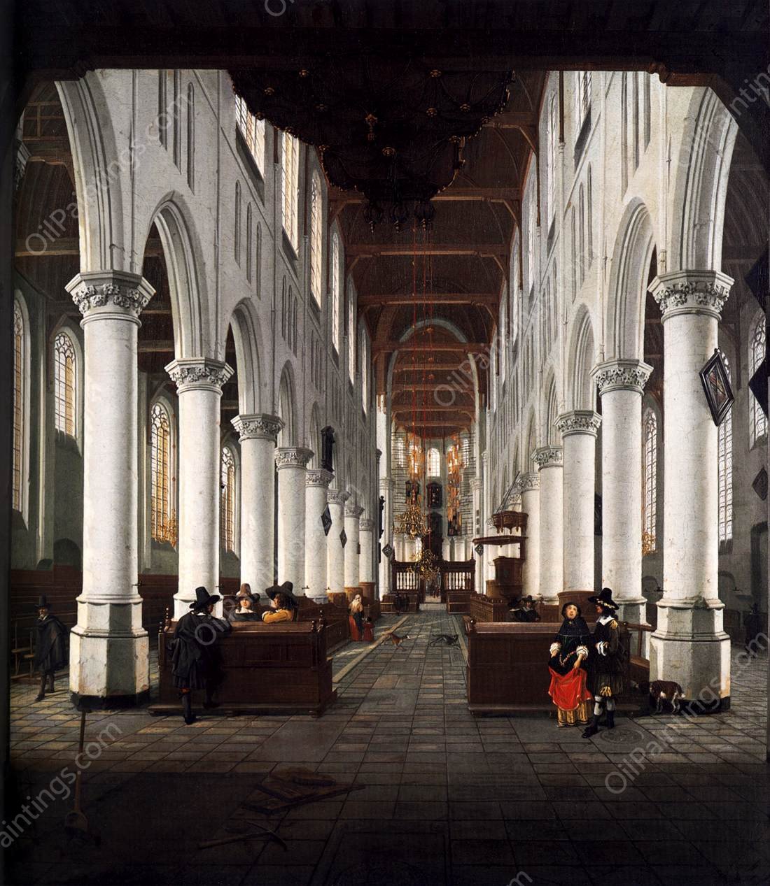 Interior of the Nieuwe Kerk, Delft, from beneath the Organ Loft at the Western Entrance by Hendrick Cornelisz Van Vliet - Hand-Painted Oil Painting Reproduction