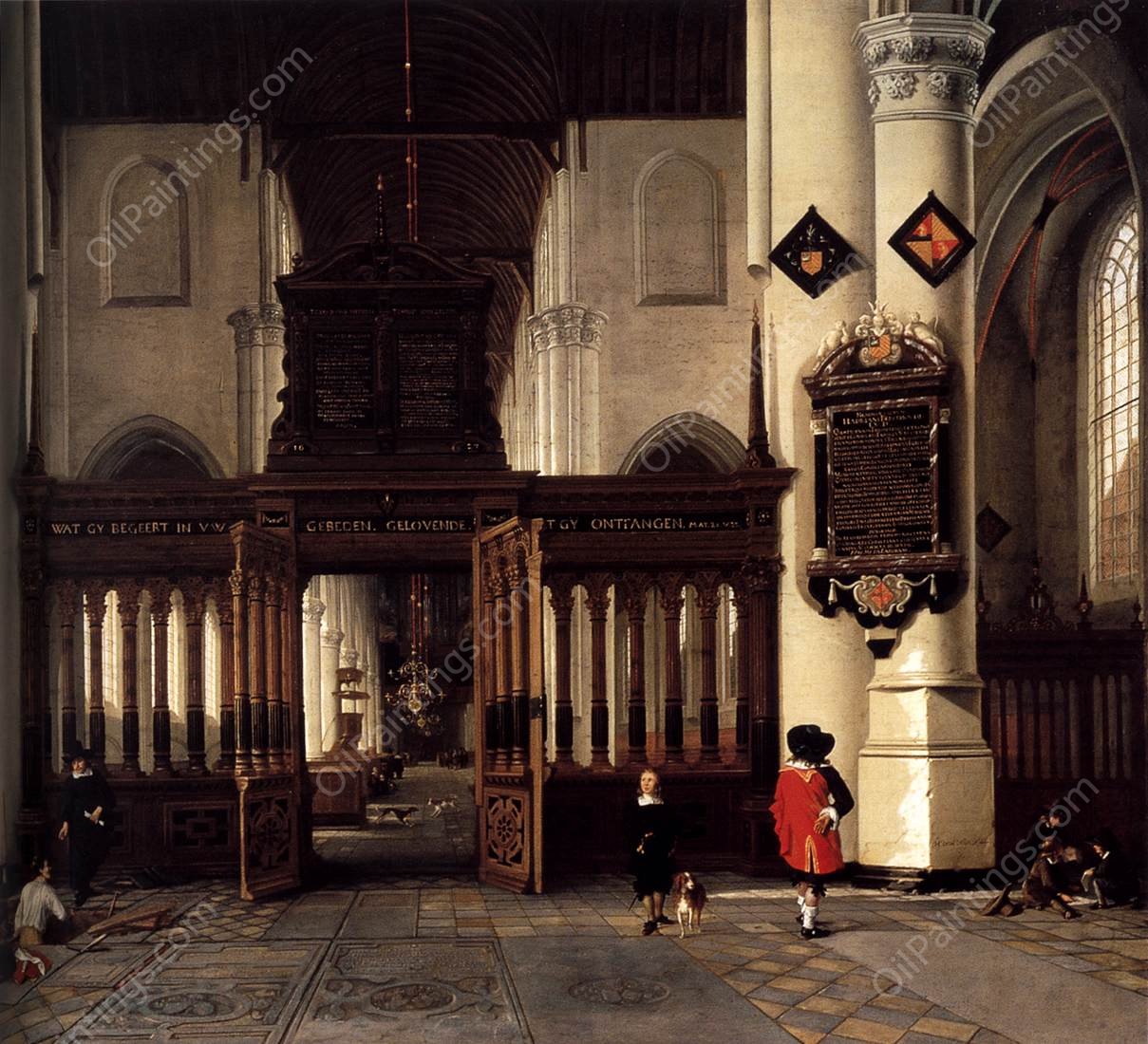Interior of the Nieuwe Kerk, Delft, with the Memorial Tablet of Adriaen Teding van Berkhout by Hendrick Cornelisz Van Vliet - Hand-Painted Oil Painting Reproduction