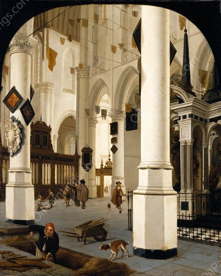 The Interior of The Nieuwe Kerk In Delft with the Tomb of William the Silent by Hendrick Cornelisz Van Vliet - Hand-Painted Oil Painting Reproduction