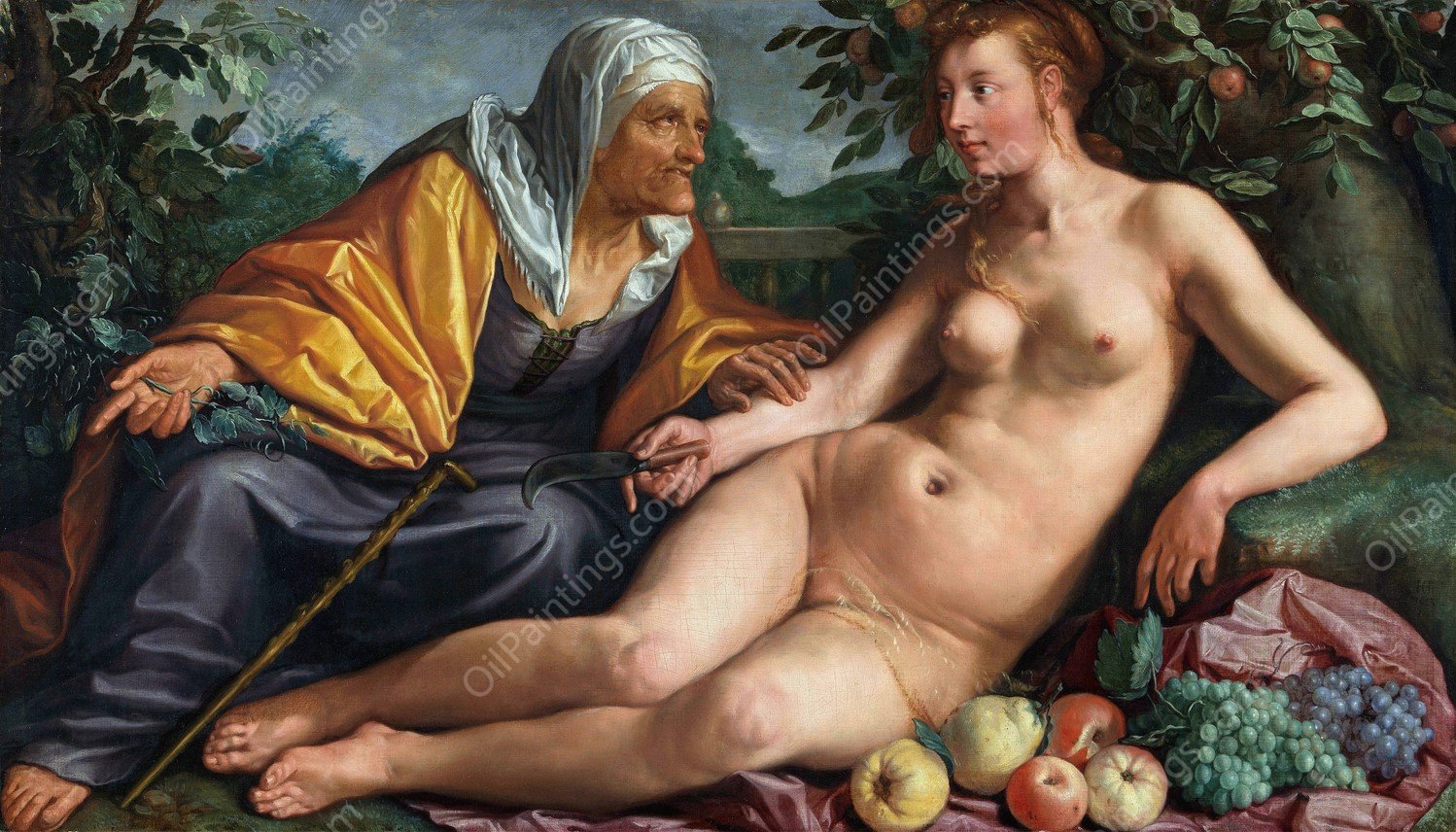 Vertumnus and Pomona  by Hendrick Goltzius - Hand-Painted Oil Painting Reproduction