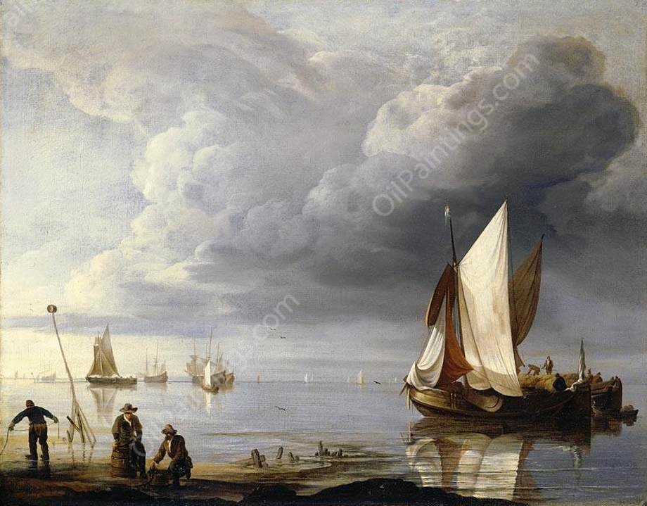Small Dutch Vessels in a Calm by Hendrik Jakobsz. Dubbels - Hand-Painted Oil Painting Reproduction