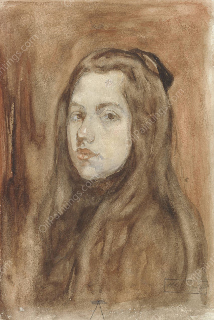 Portret van een meisje met lang haar  by Hendrik Johannes Haverman - Hand-Painted Oil Painting Reproduction