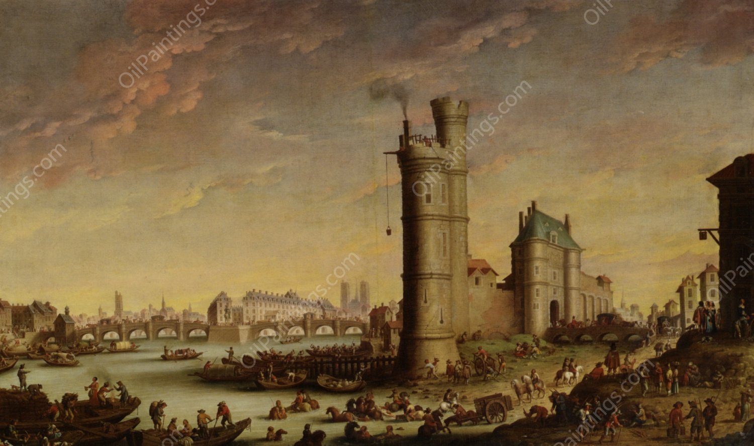 View of Tour de Nesle The Pont Neuf and the Isle de la Cite by Hendrik Mommers - Hand-Painted Oil Painting Reproduction