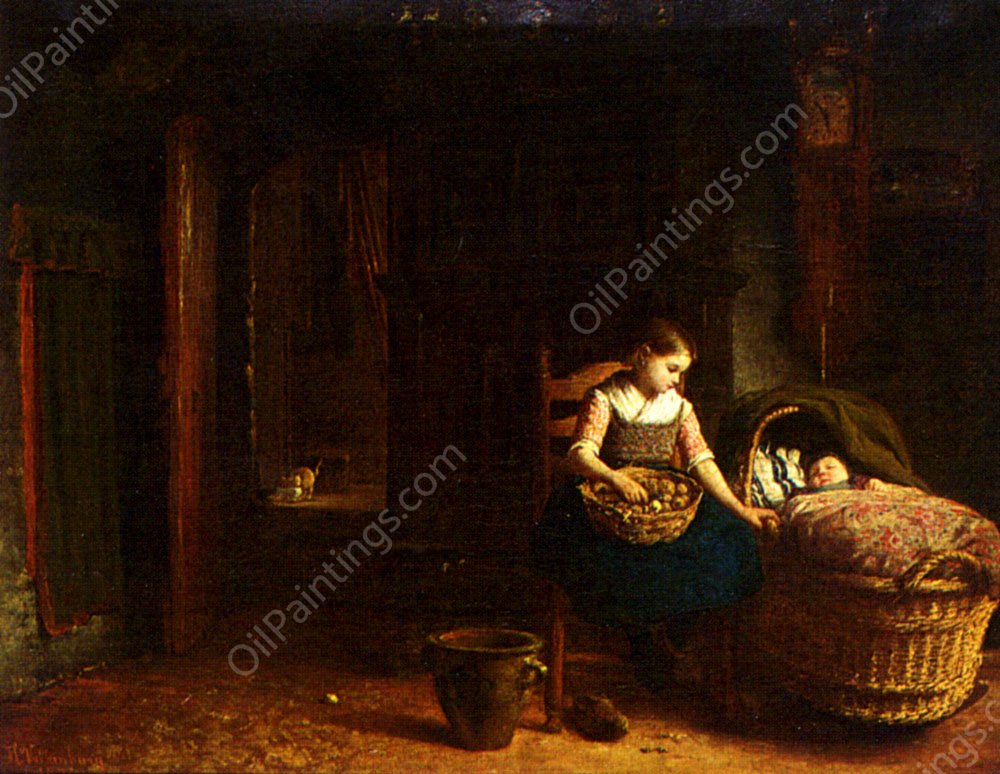 By The Cradle by Hendrik Valkenburg - Hand-Painted Oil Painting Reproduction