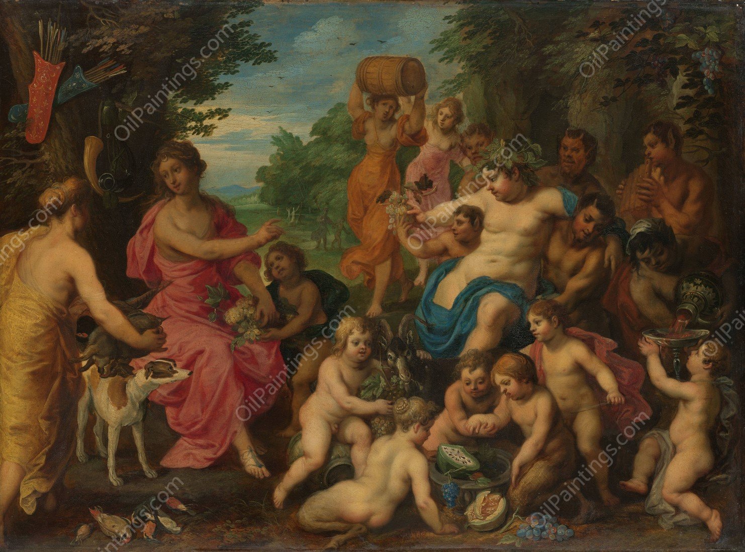 Diana Offered Wine and Fruit by Bacchus and his Retinue  by Hendrik Van Balen - Hand-Painted Oil Painting Reproduction