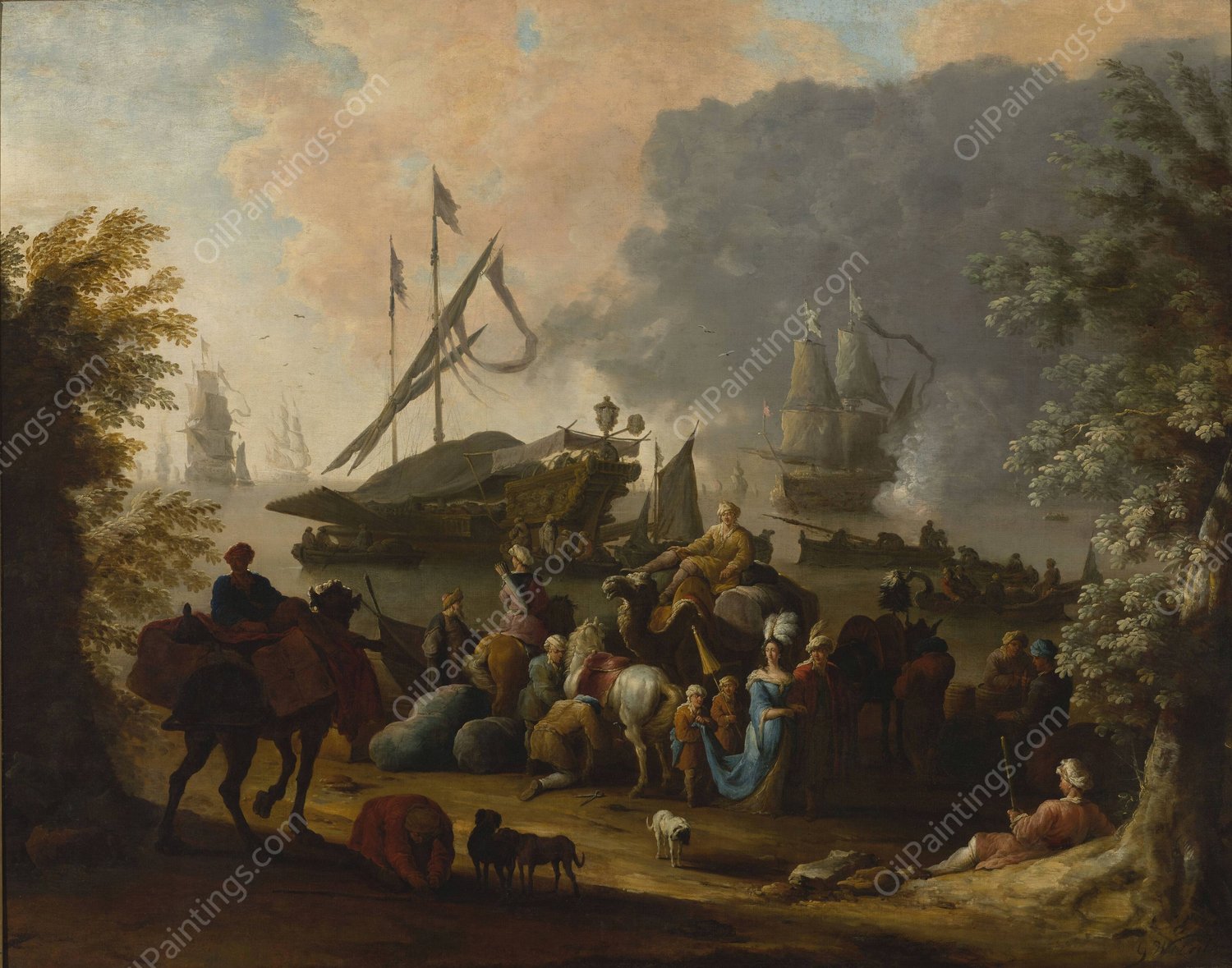 Scene in an Eastern port by Hendrik Van Minderhout - Hand-Painted Oil Painting Reproduction
