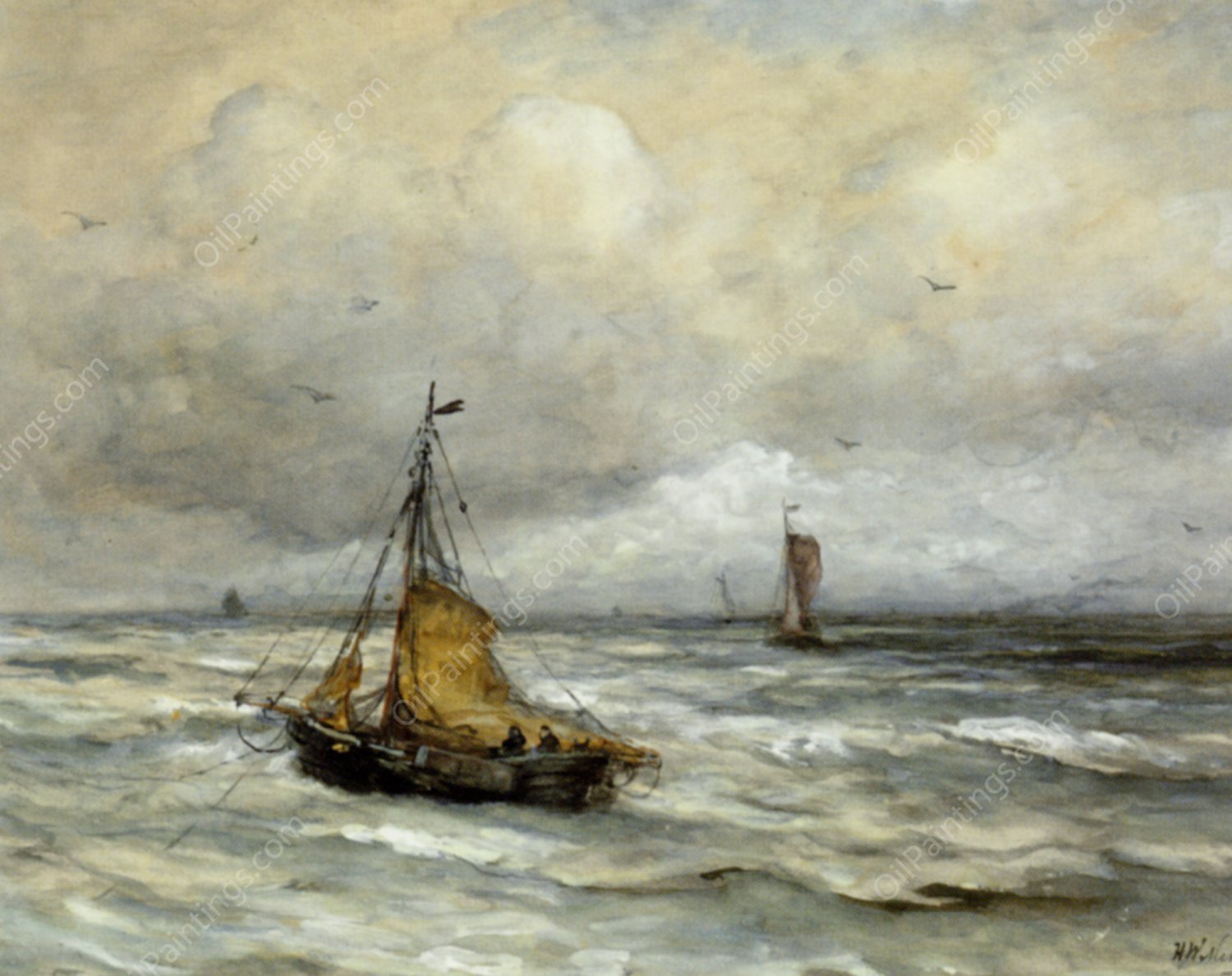 Off The Coast by Hendrik Willem Mesdag - Hand-Painted Oil Painting Reproduction