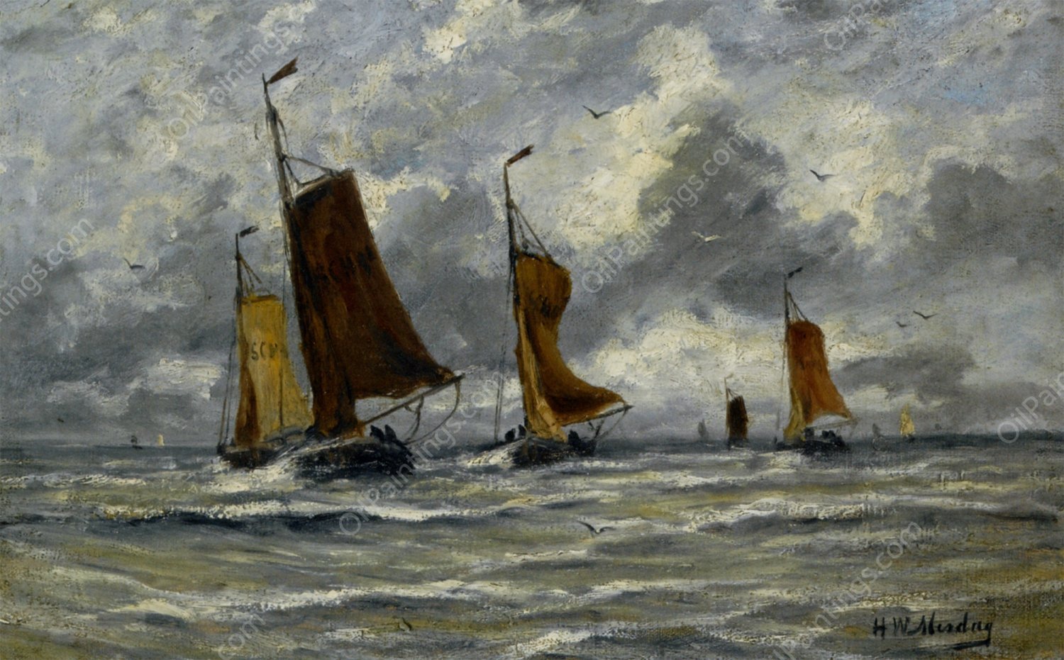Ships at Full Sea by Hendrik Willem Mesdag - Hand-Painted Oil Painting Reproduction