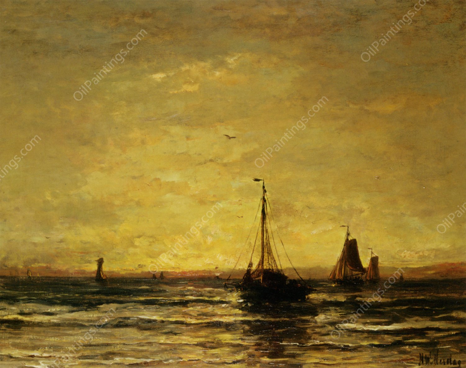 The Return of the Fleet at Sunset by Hendrik Willem Mesdag - Hand-Painted Oil Painting Reproduction