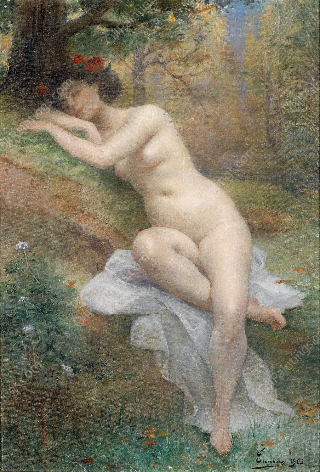 Female nude in a forest landscape  by Henri Adrien Tanoux - Hand-Painted Oil Painting Reproduction