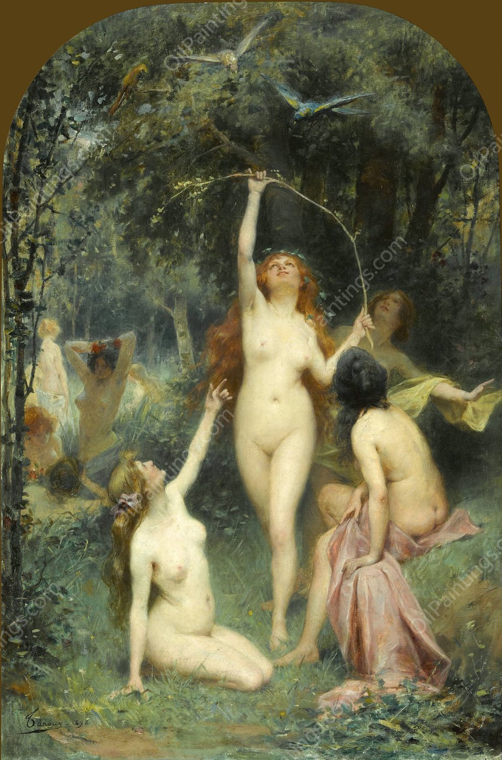 Nymphs In A Forest  by Henri Adrien Tanoux - Hand-Painted Oil Painting Reproduction
