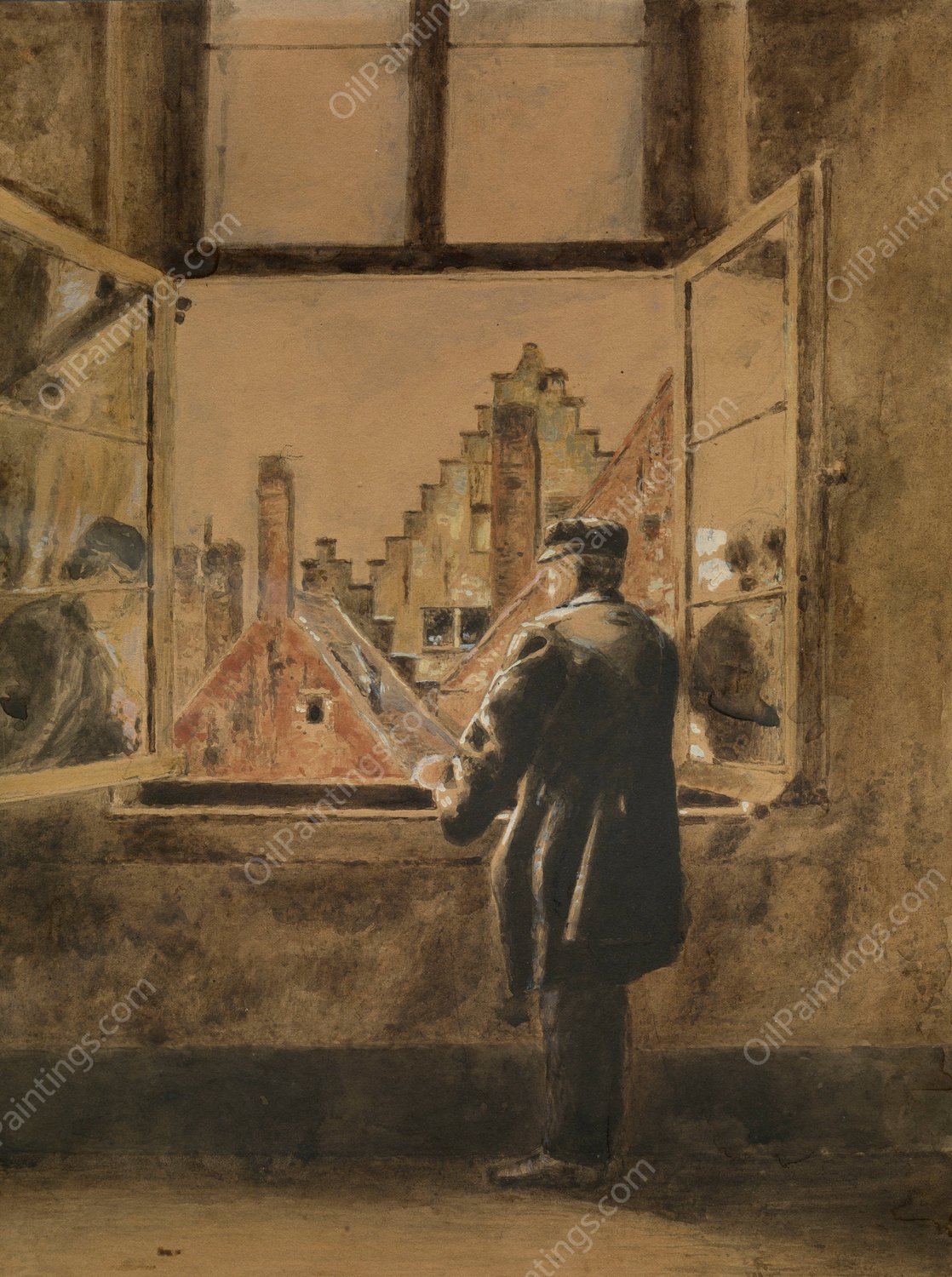 Man at the Window  by Henri De Braekeleer - Hand-Painted Oil Painting Reproduction