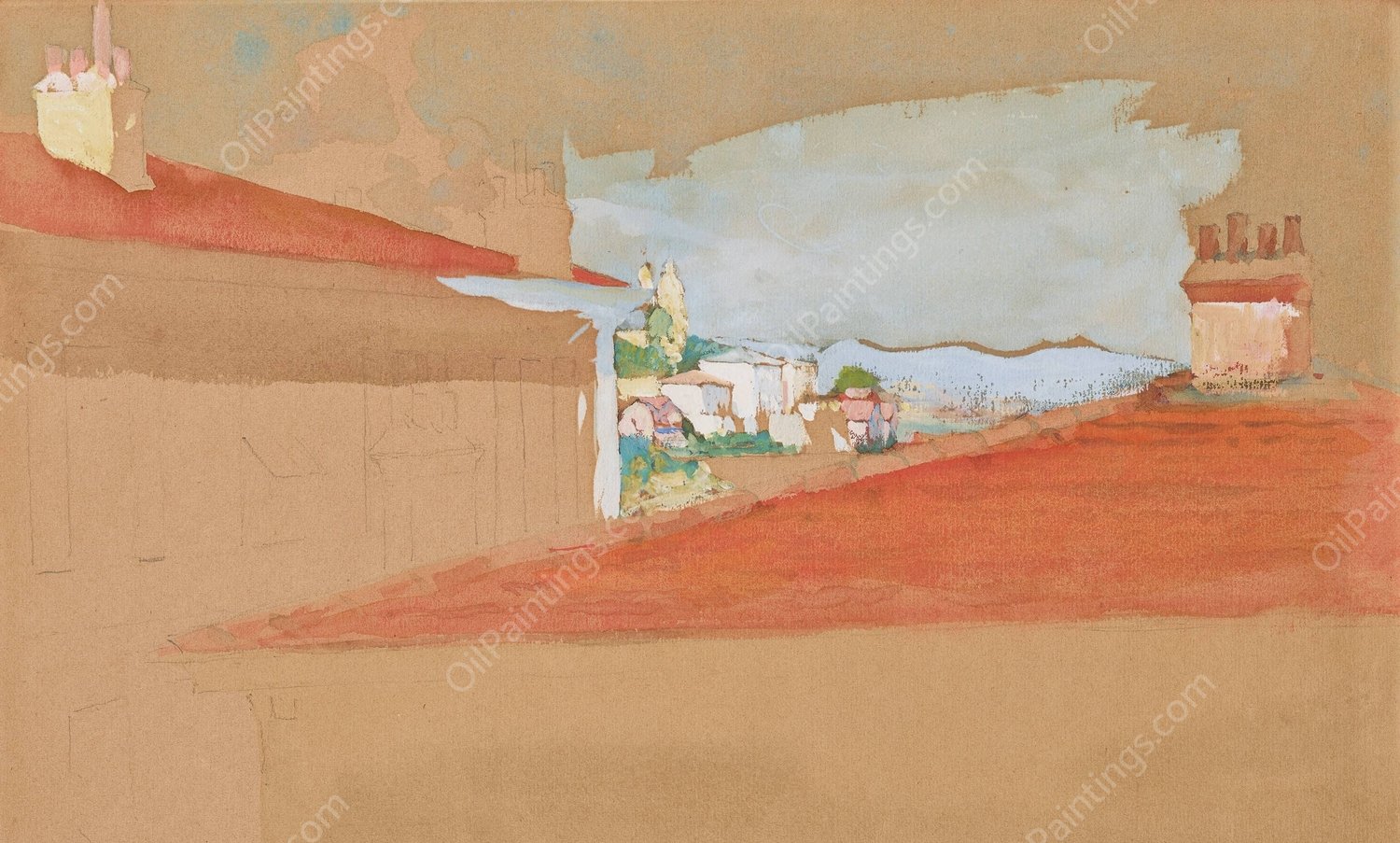 Les Toits rouges, eze  by Henri-Edmond Cross - Hand-Painted Oil Painting Reproduction