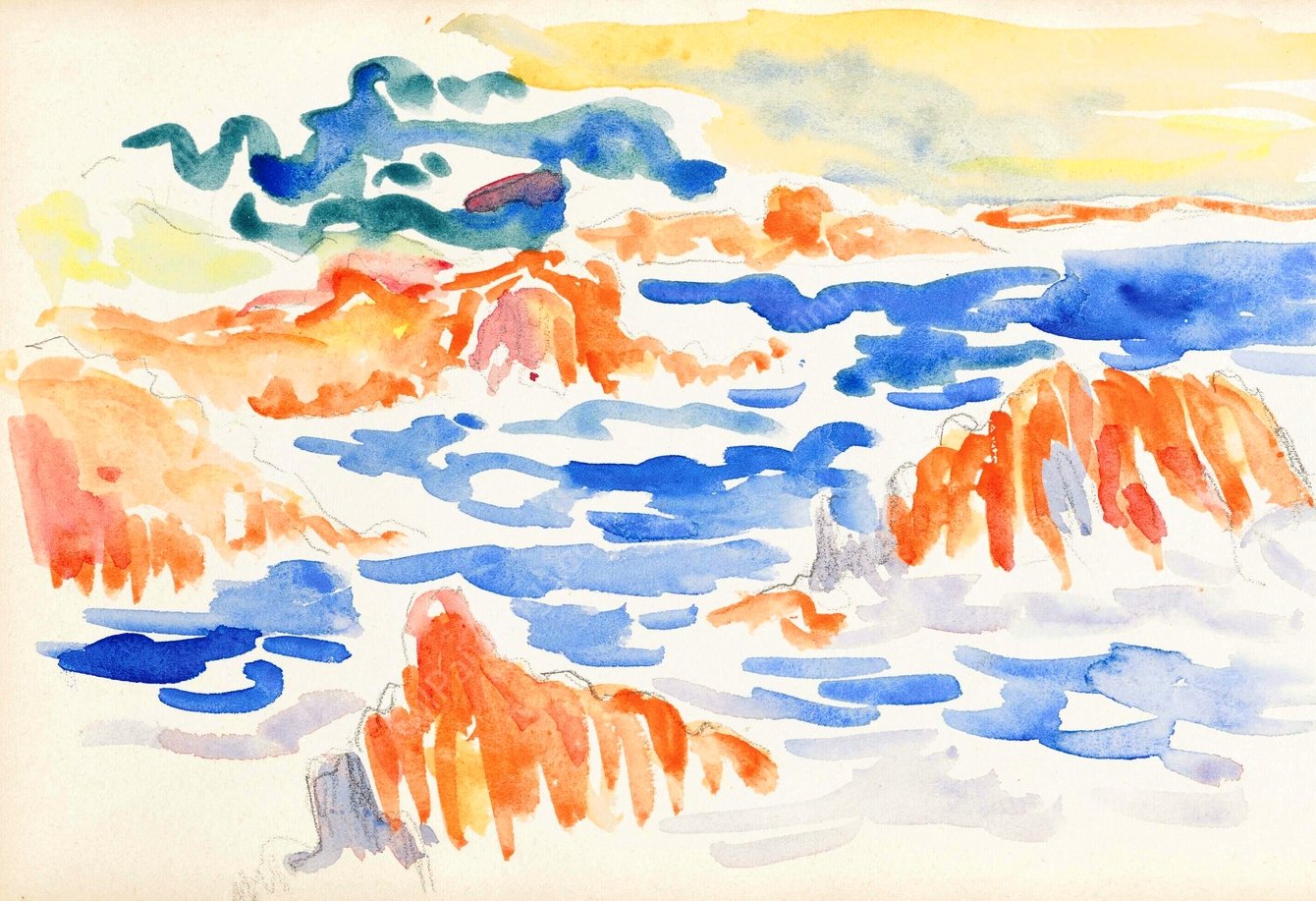 Marine aux rochers rouges aux Trayas  by Henri-Edmond Cross - Hand-Painted Oil Painting Reproduction