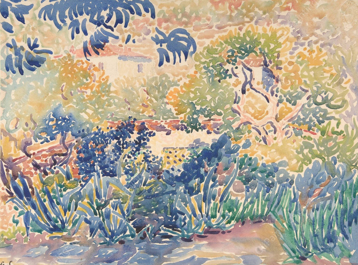 The Artist's Garden at Saint-Clair  by Henri-Edmond Cross - Hand-Painted Oil Painting Reproduction