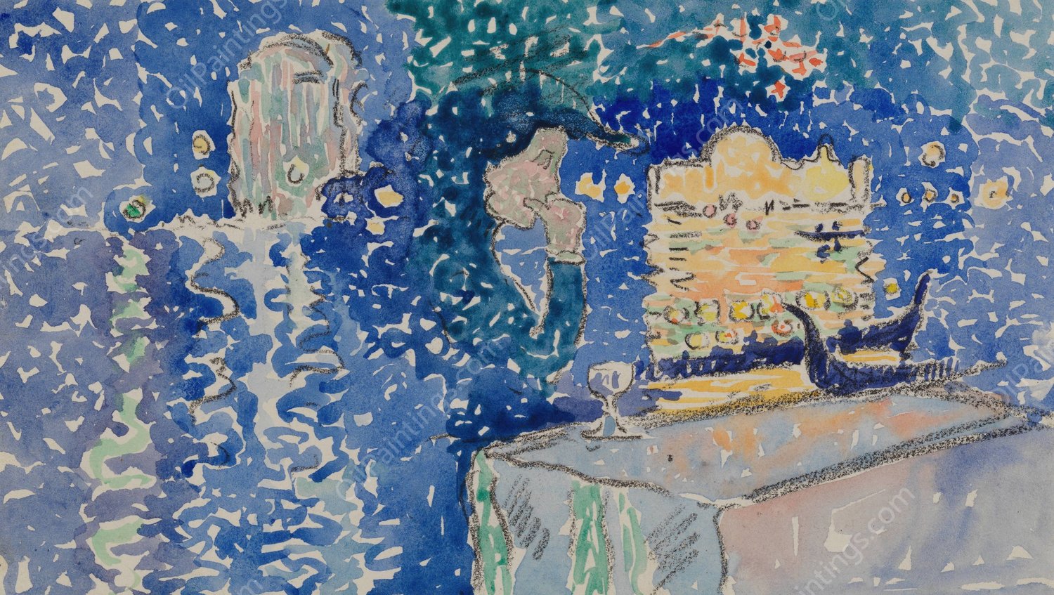 Venice; Night of the Festival of the Redeemer  by Henri-Edmond Cross - Hand-Painted Oil Painting Reproduction