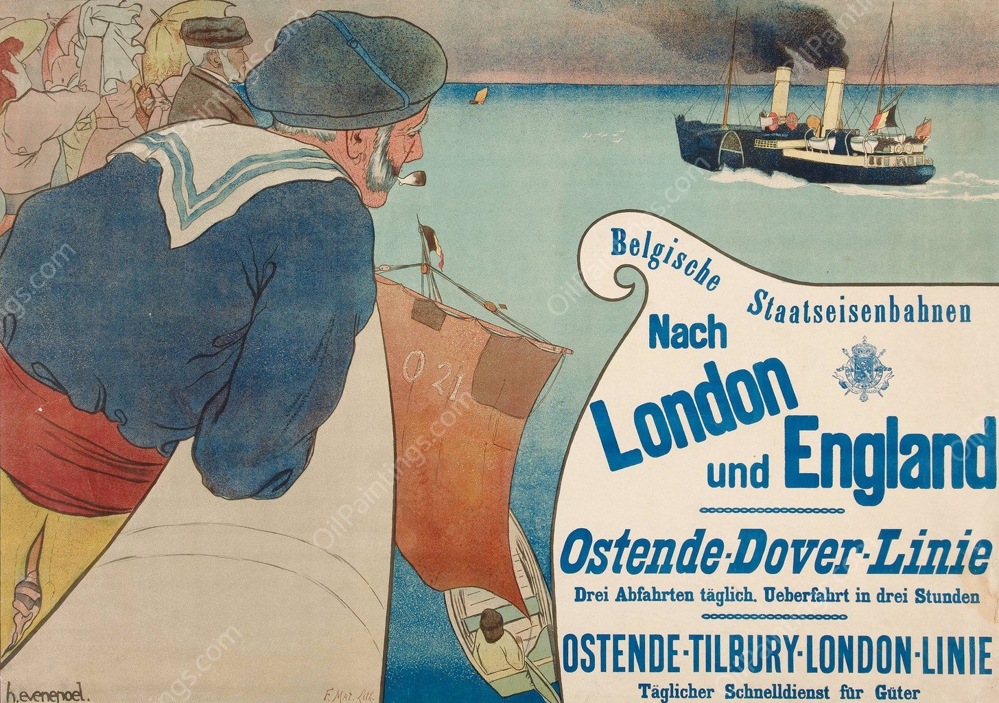 Belgian National Railway To London and England  by Henri Evenepoel - Hand-Painted Oil Painting Reproduction