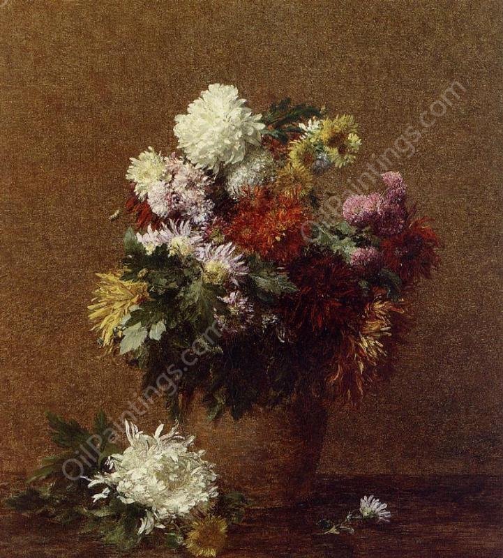 Large Bouquet of Chrysanthemums by Henri Fantin-Latour - Hand-Painted Oil Painting Reproduction