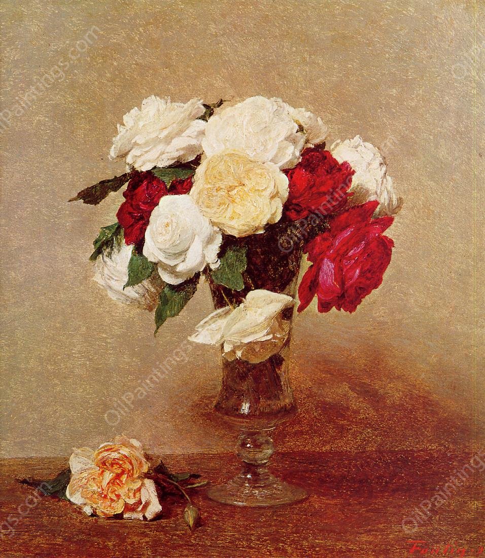 Roses in a Stemmed Glass by Henri Fantin-Latour - Hand-Painted Oil Painting Reproduction