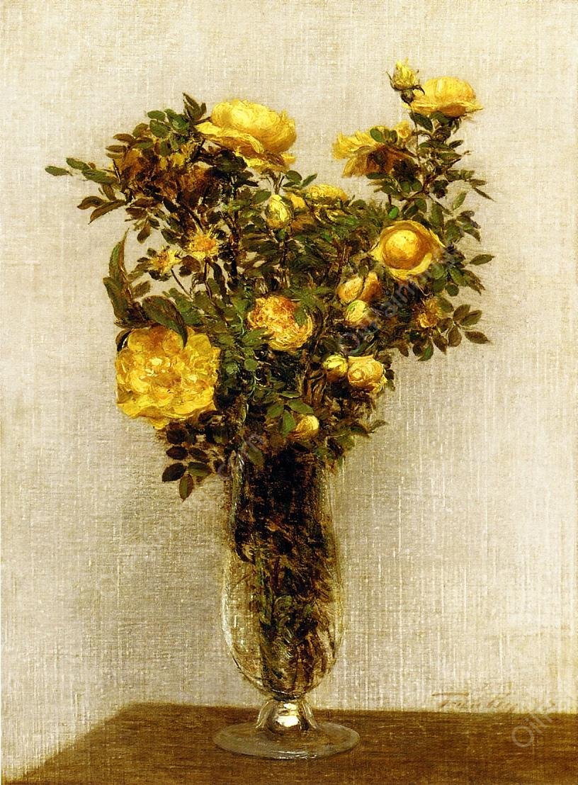 Roses Lying on Gold Velvet by Henri Fantin-Latour - Hand-Painted Oil Painting Reproduction