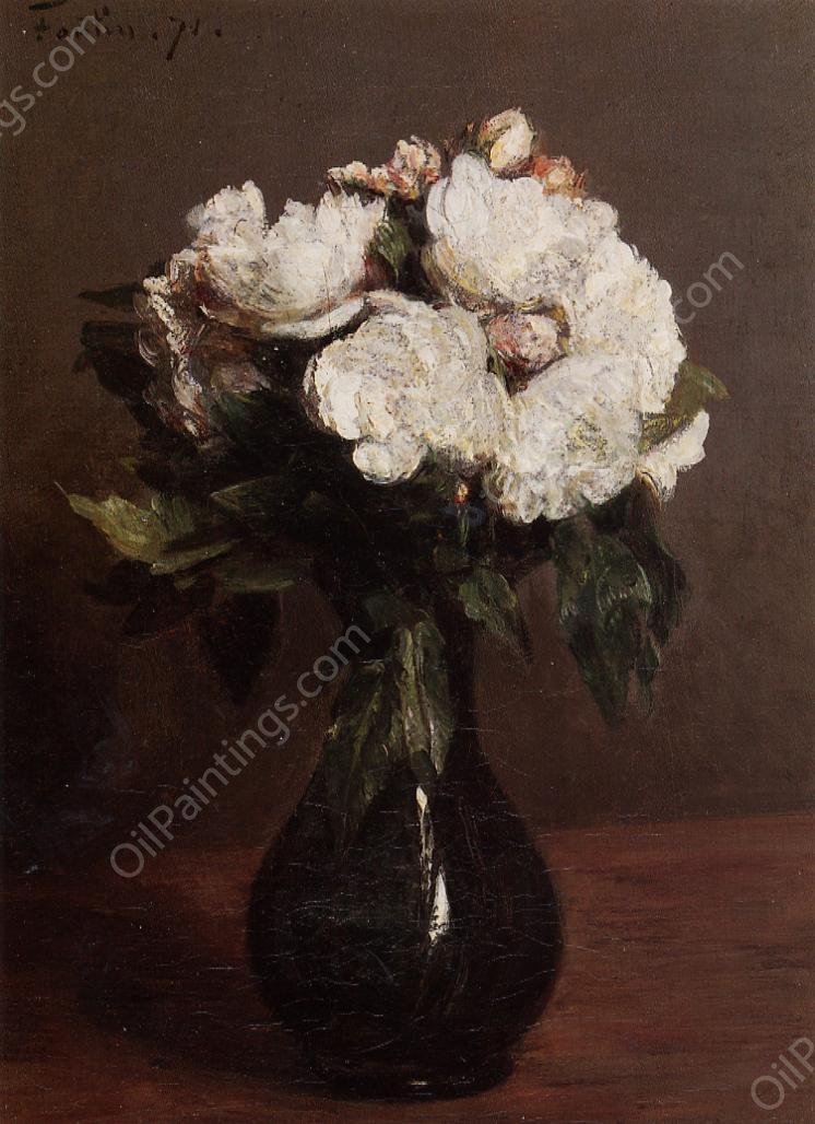 White Roses in a Green Vase by Henri Fantin-Latour - Hand-Painted Oil Painting Reproduction