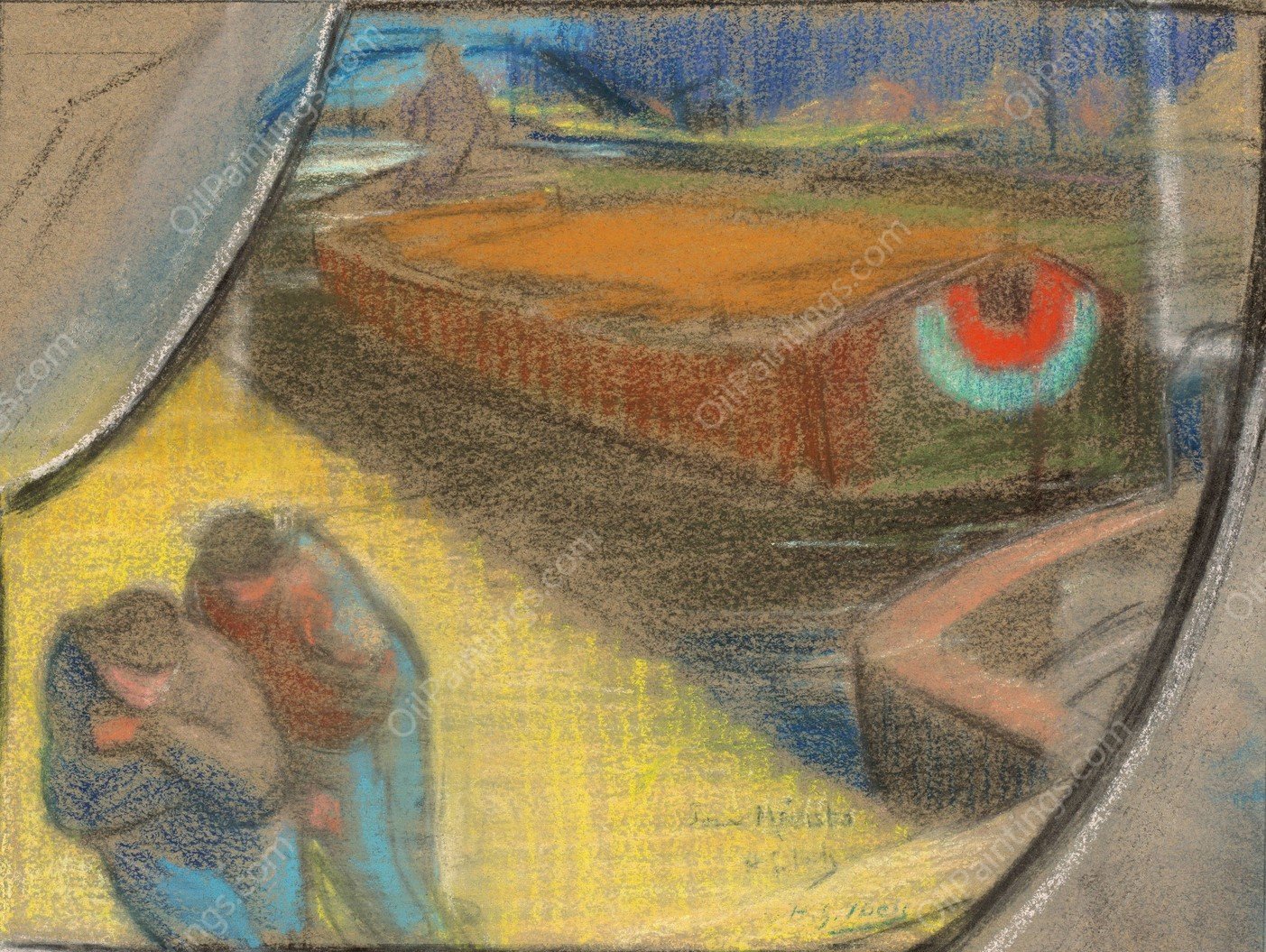 Men Towing a Barge  by Henri-Gabriel Ibels - Hand-Painted Oil Painting Reproduction