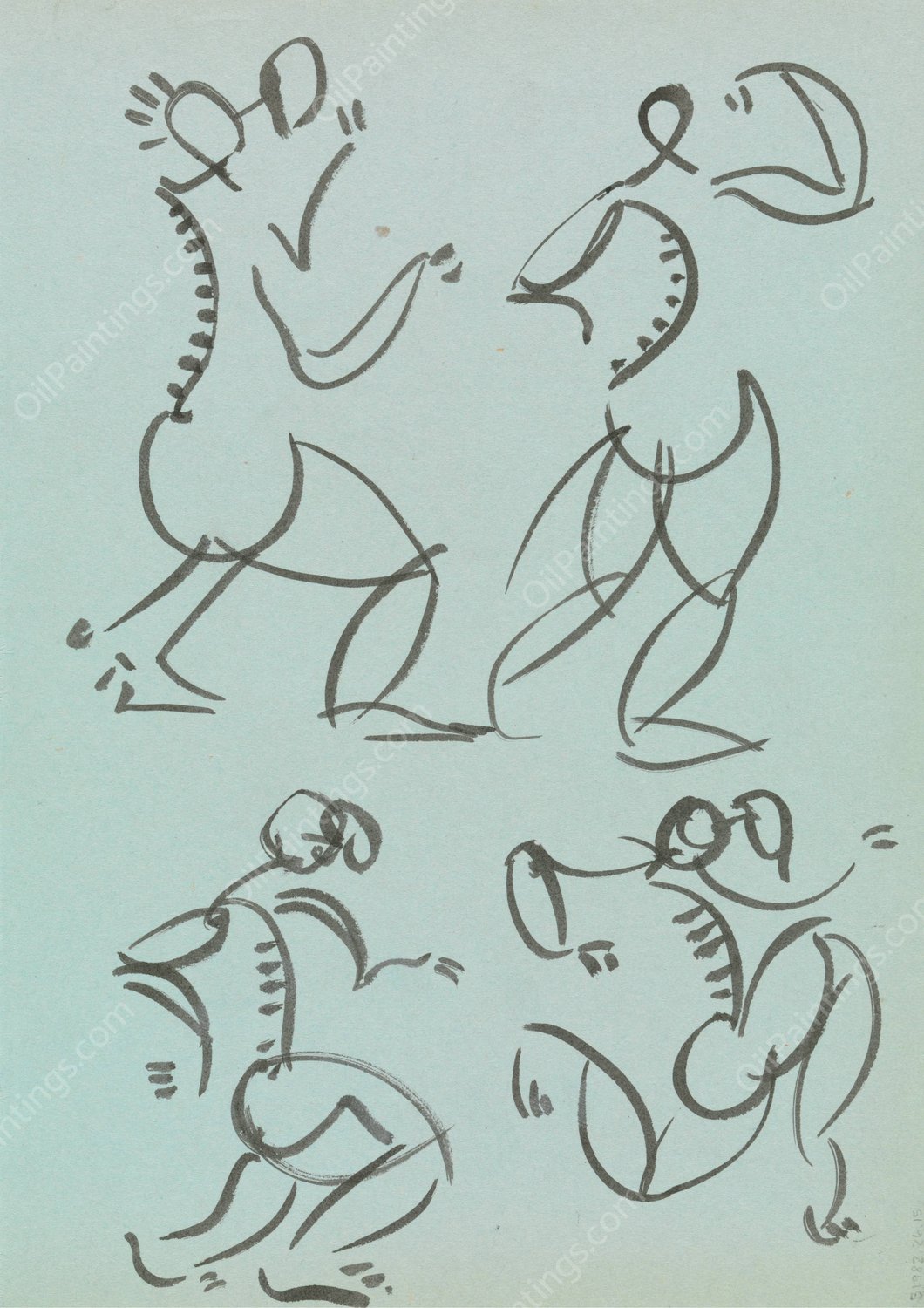 Two Full-Length Figures  by Henri Gaudier-Brzeska - Hand-Painted Oil Painting Reproduction