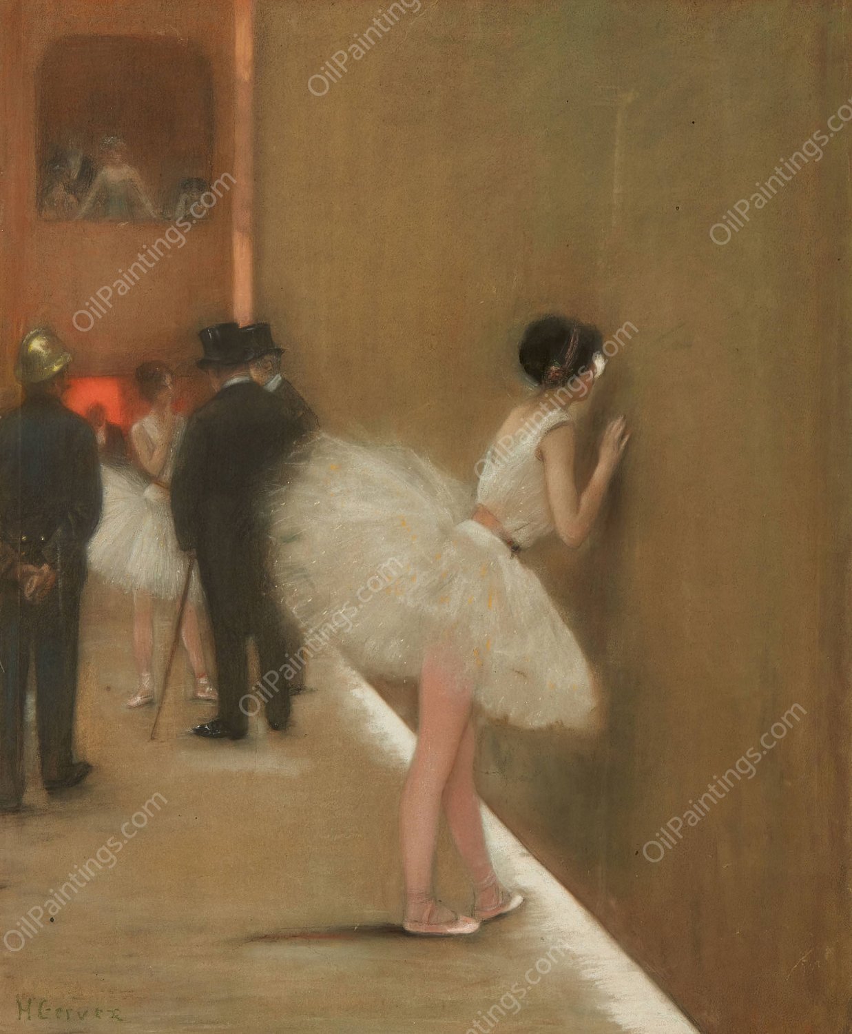 Behind the curtain at the ballet by Henri Gervex - Hand-Painted Oil Painting Reproduction