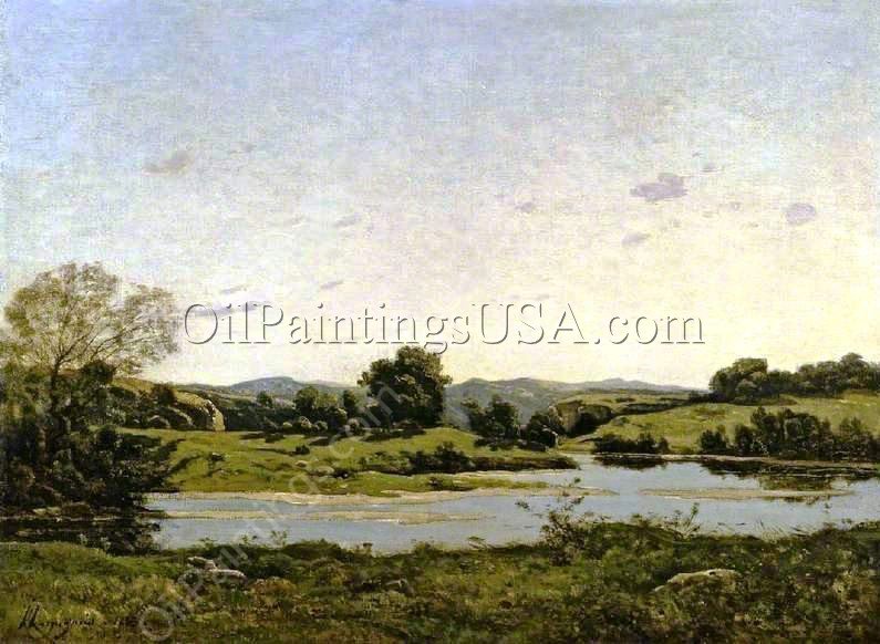 On the Banks of the Oisne by Henri Harpignies - Hand-Painted Oil Painting Reproduction