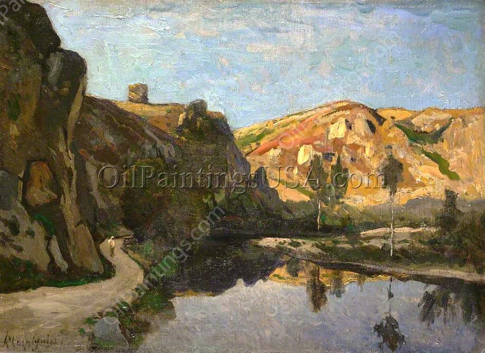 River and Hills by Henri Harpignies - Hand-Painted Oil Painting Reproduction