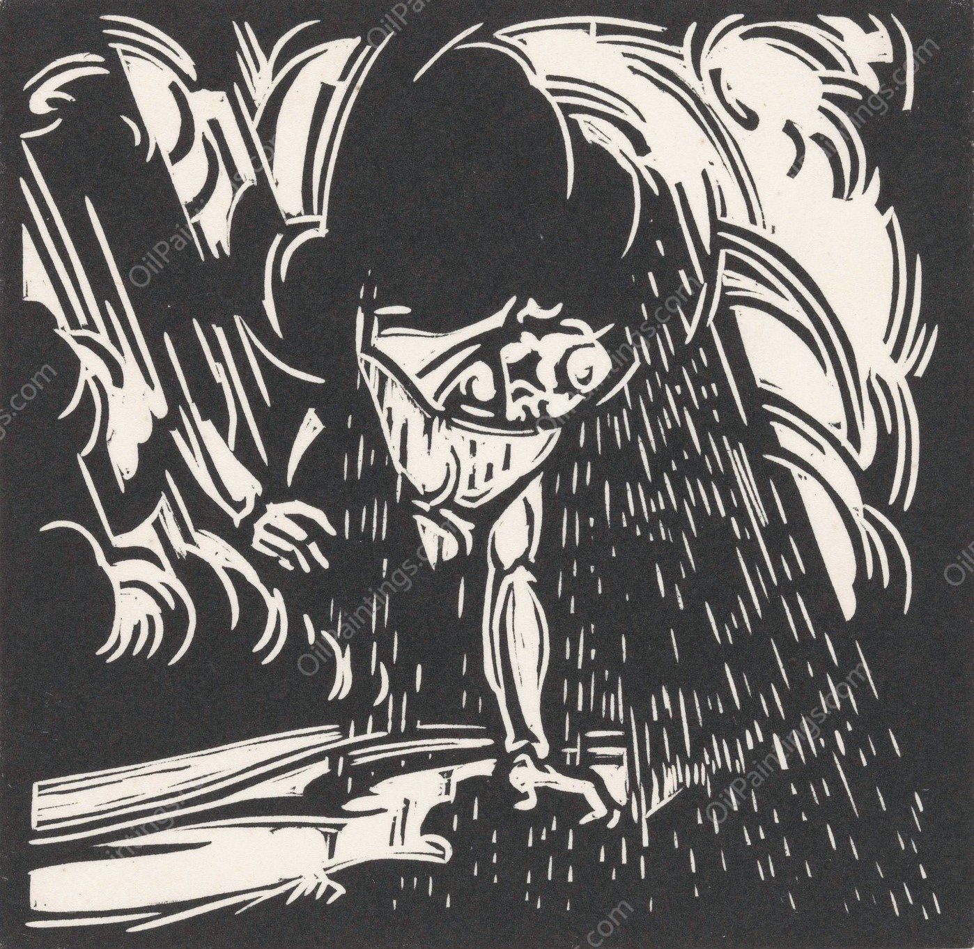 Personificatie van de regen boven een landschap  by Henri Jonas - Hand-Painted Oil Painting Reproduction