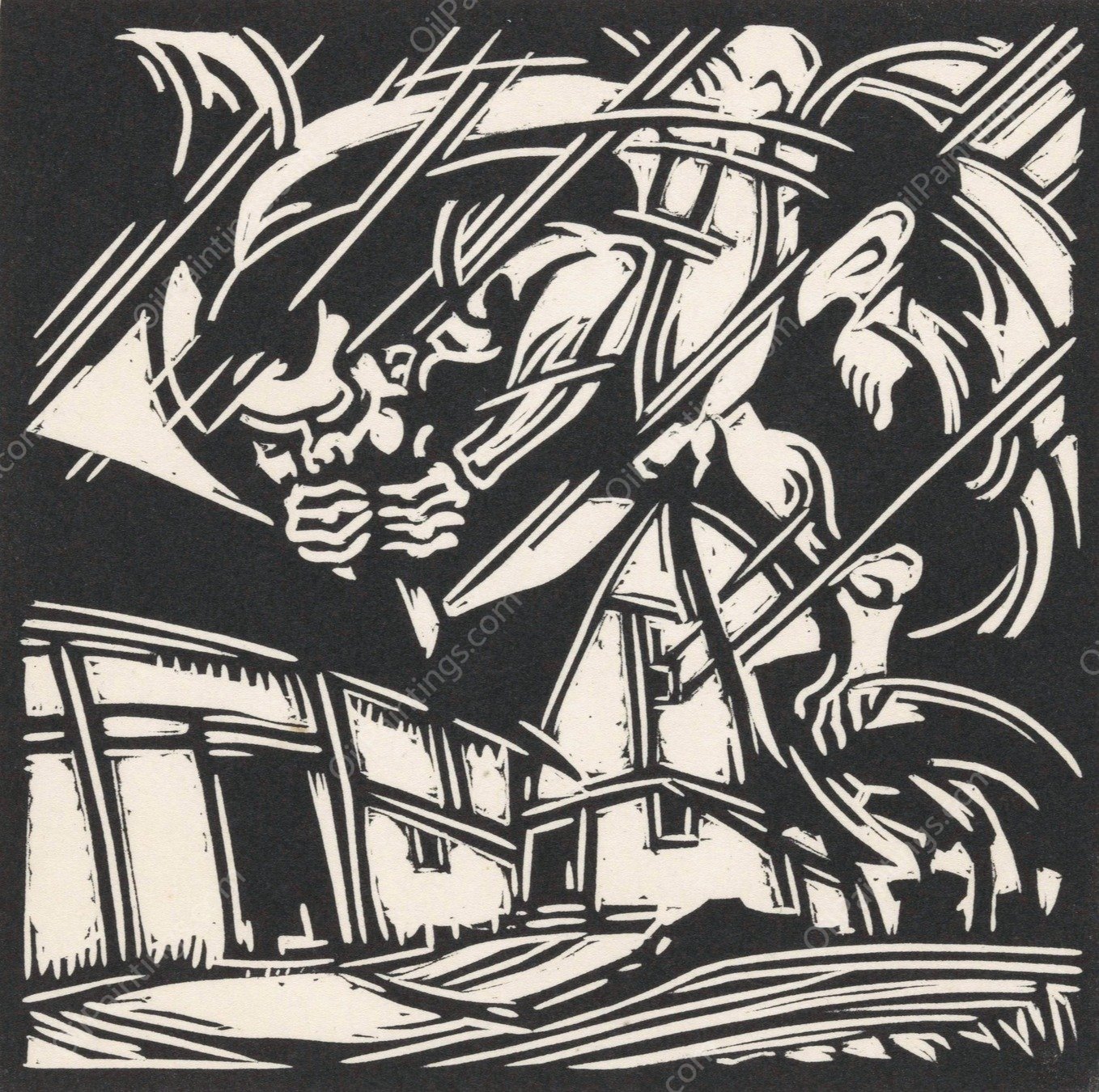 Personificatie van de wind bij een gebouw  by Henri Jonas - Hand-Painted Oil Painting Reproduction