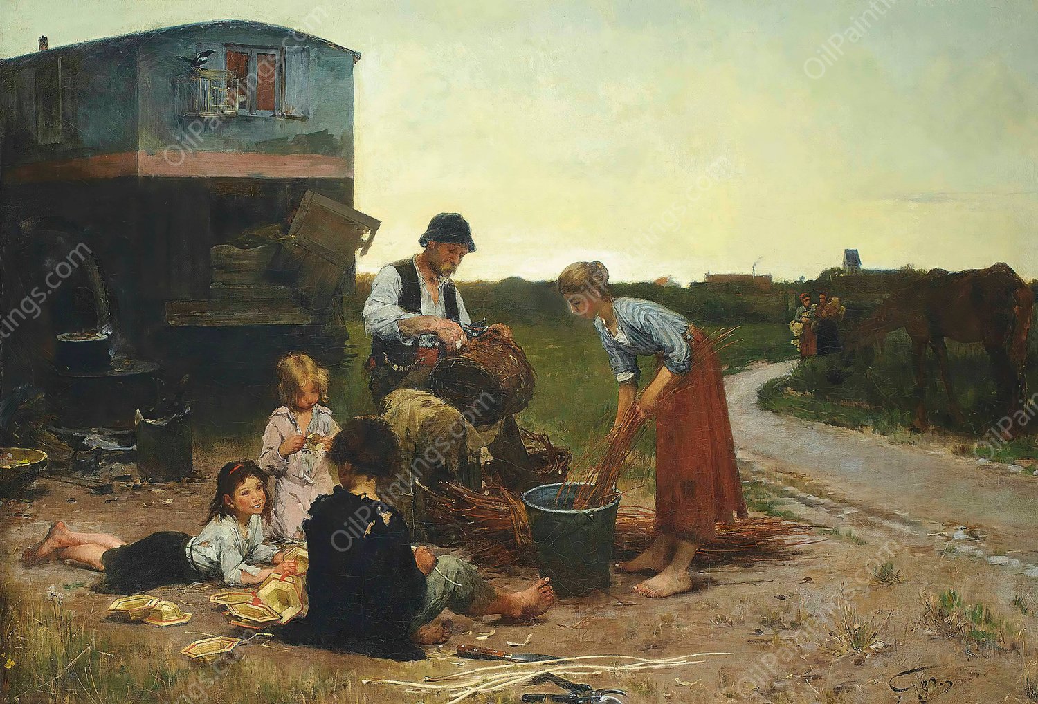 Les Vanniers by Henri-Jules-Jean Geoffroy - Hand-Painted Oil Painting Reproduction